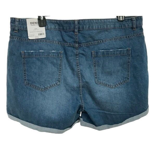 Dorothy Perkins Distressed Mid Wash Denim Shorts 100% Cotton Sz 14 Eur 46 NEW - Picture 4 of 7